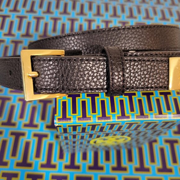 RALPH LAUREN Black Pebbled Leather Belt with Gold Buckle Size Medium LIKE NEW - Picture 3 of 8
